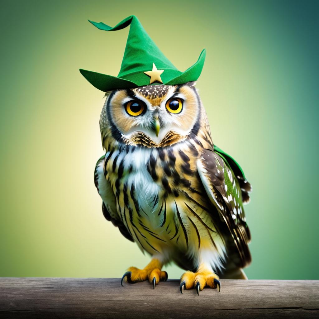 Whimsical Owl as Peter Pan Character