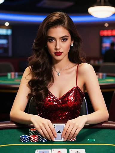 Glamorous Woman Playing Poker