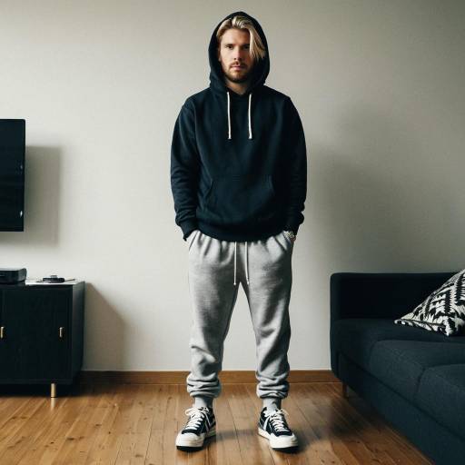 Young Man in Hoodie and Sweatpants Indoors
