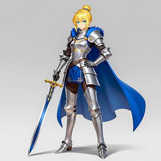 Anime Knight with Blue Sword Illustration