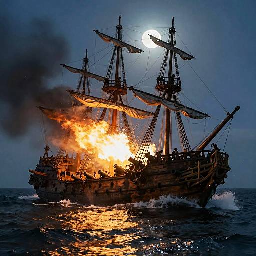 Pirate Ship Sinking in Ocean Battle