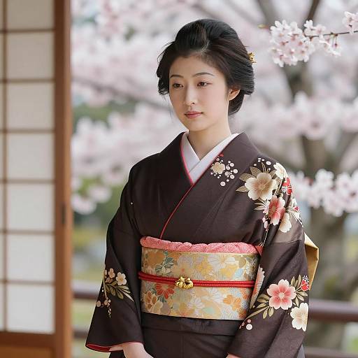 Serene Japanese Woman in Traditional Kimono