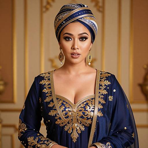 Elegant Asian Woman in Blue Dress