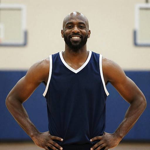 Muscular Black Man in Basketball Jersey