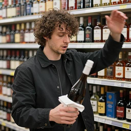 Curly-Haired Man in Liquor Store Scene