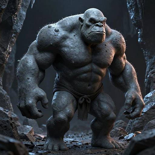 3D Render of Muscular Ogre in Obsidian Cavern