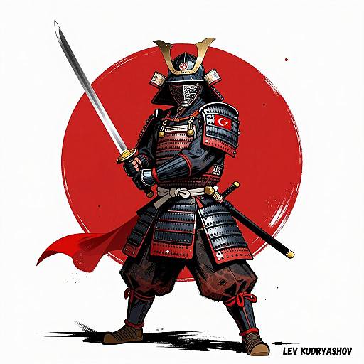 Defensive Samurai with Turkish Flag Armor