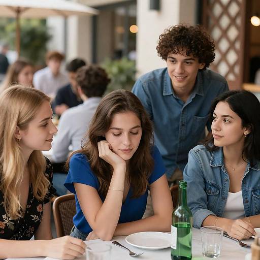 Five Friends at Outdoor Bistro Table