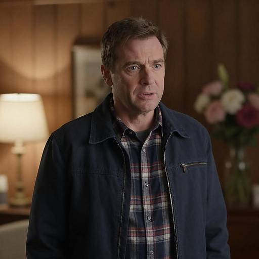 Concerned Middle-Aged Man in Rustic Room