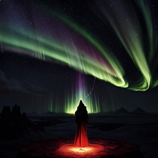 Mystical Figure Facing Cosmic Portal