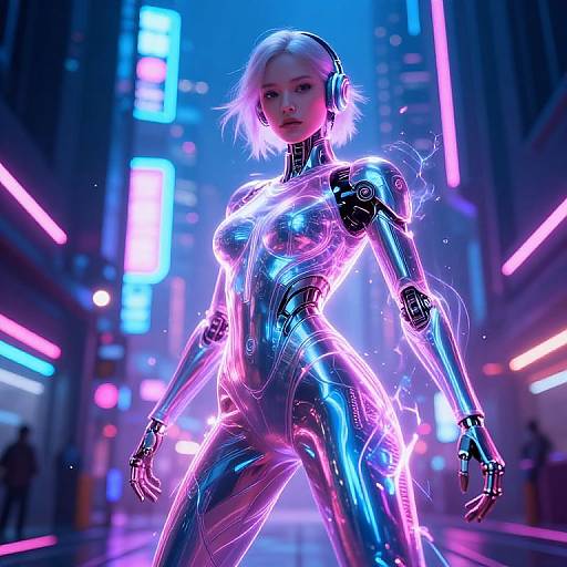 Voluptuous Cyberpunk AI in Neon City