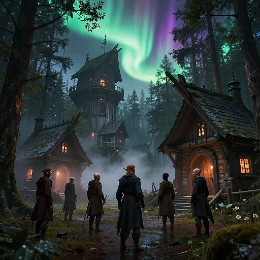 Cyberpunk Elves in Misty Boreal Forest