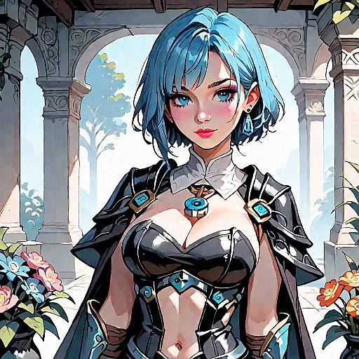 Blue-Haired Anime Girl with Dagger