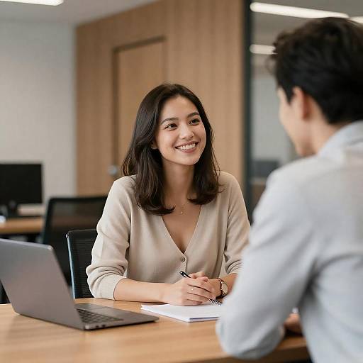 Smiling Woman in Office Discussion