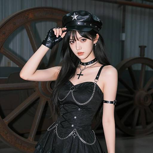 Gothic Asian Woman in Industrial Setting