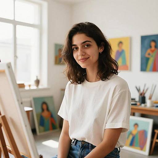 Young Woman in Bright Artist's Studio