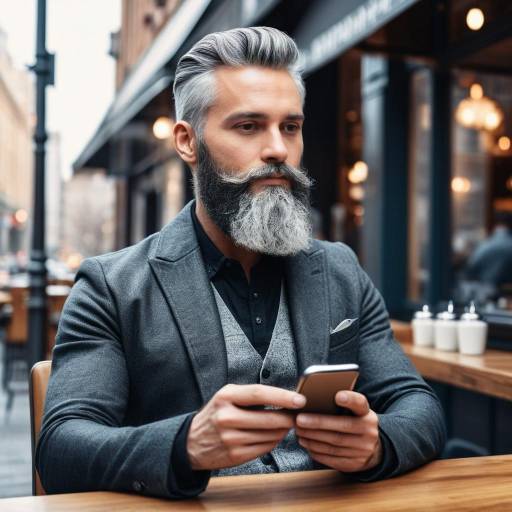 Stylish mature man using smartphone at cafe