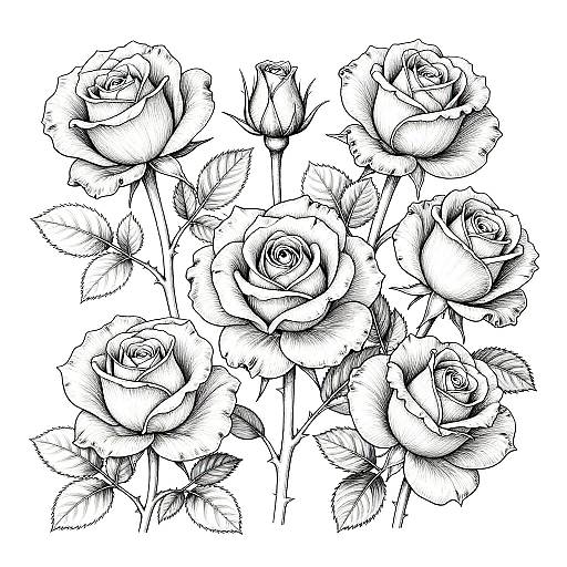Realistic Rose Cluster Coloring Pages