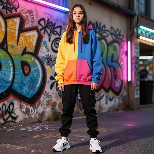 Teen Fashion Model in Neon Streetwear