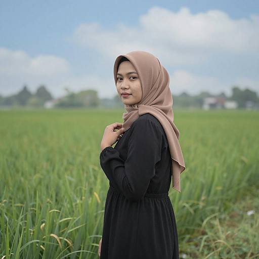 Serene Woman in Hijab in Green Field