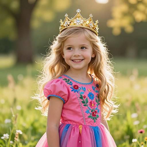 Joyful Girl in Embroidered Dress