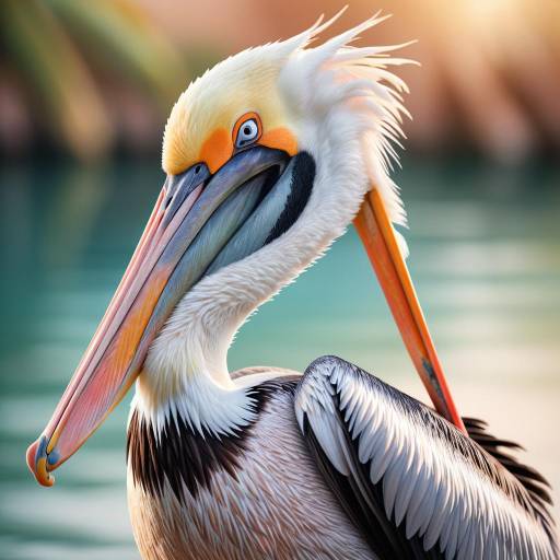 Close-up of Pelican with Colorful Beak