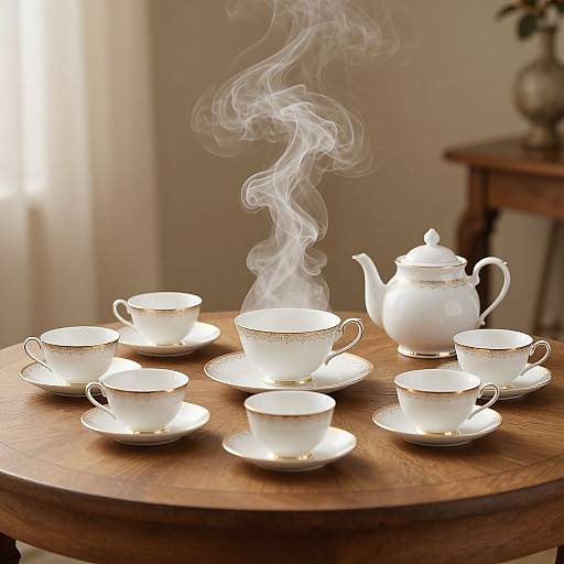 Elegant Tea Setting with Steam