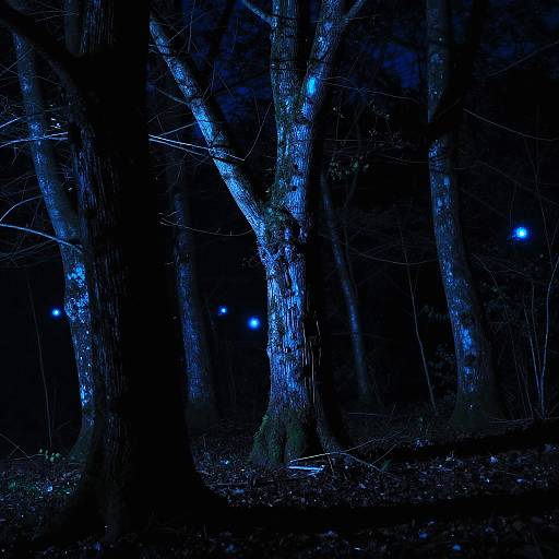 Glowing Blue Eyes in Dark Forest