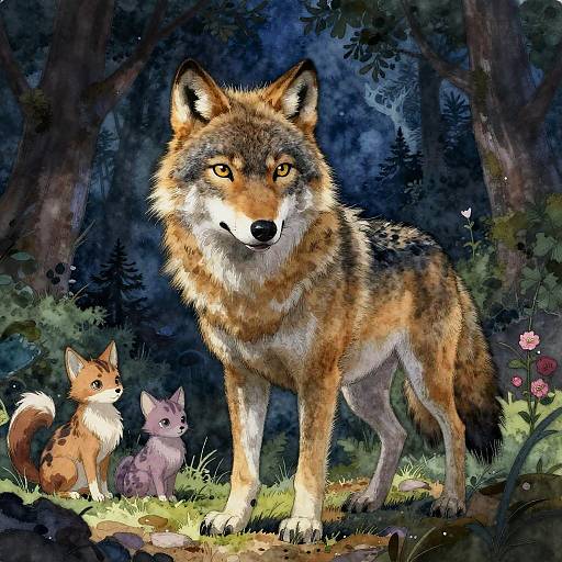 Magical Night Forest Wolf Cub