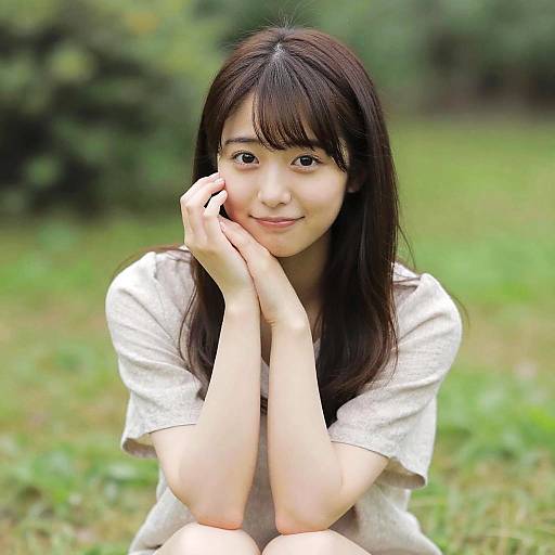 Portrait of a Smiling Japanese Woman Outdoors