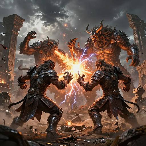 Epic Mythic Beasts Battle Scene