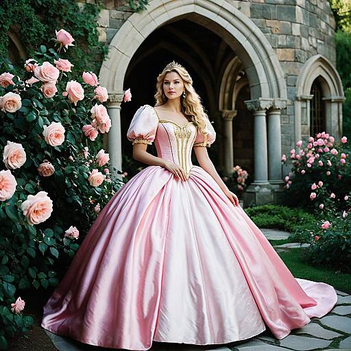 Princess Aurora Inspired in Pink Satin Ball Gown
