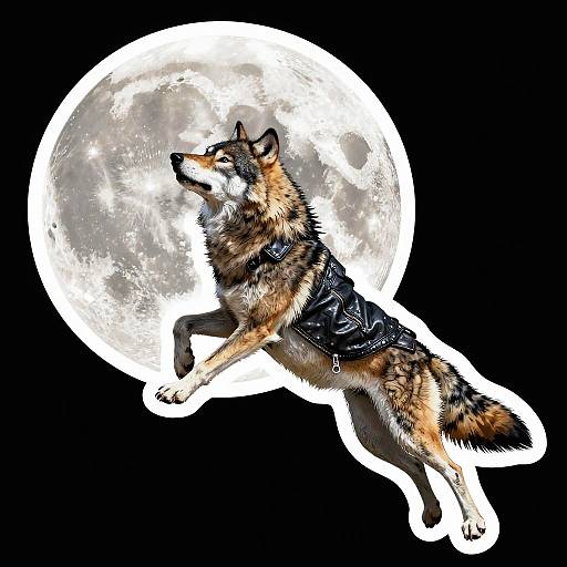 Wolf Leaping Moon Sticker Design