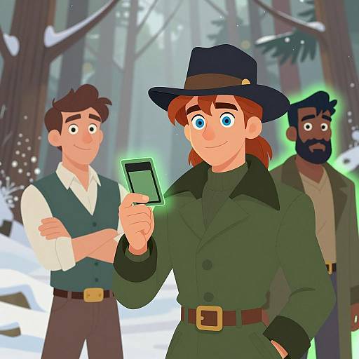 Characters in a Snowy Forest Scene