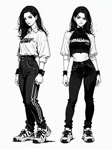 Double Pose of Fashionable Woman in Streetwear