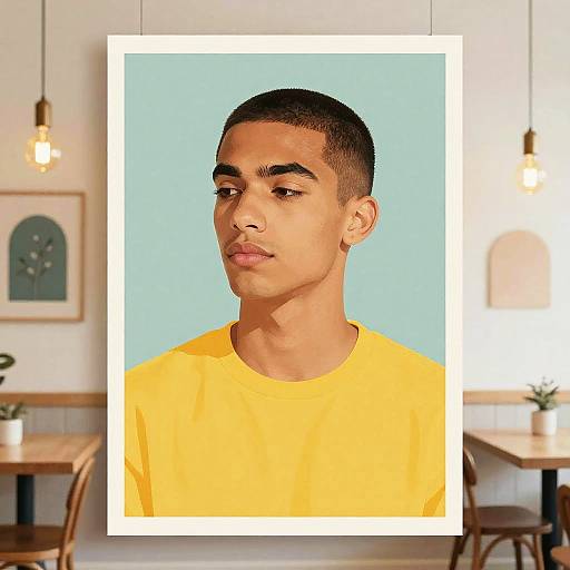 Retro Pastel Portrait in Bohemian Cafe