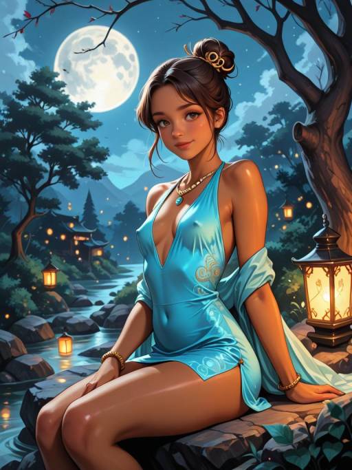 Elegant Girl in Moonlit Dress