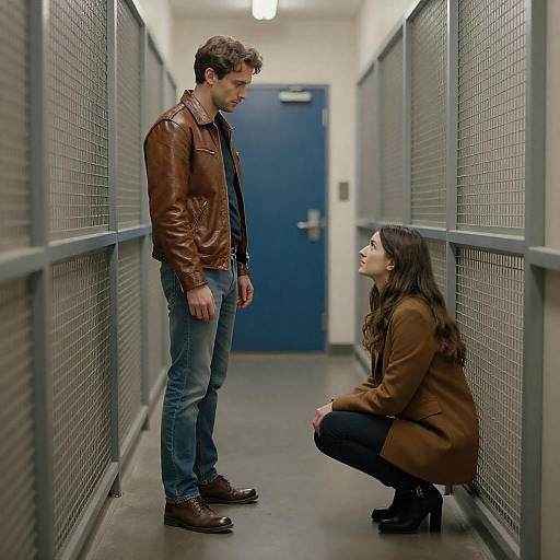 Man and Woman in Industrial Hallway