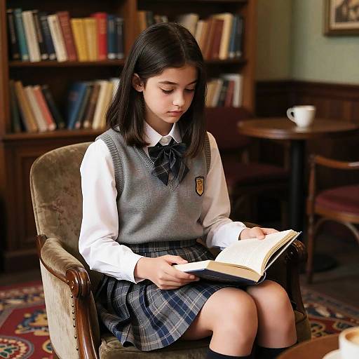 Teen Girl Reading in Vintage Cafe