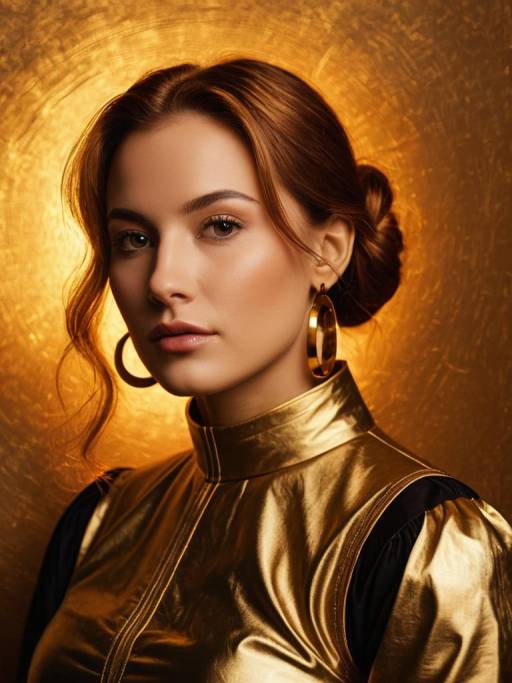 Elegant Woman in Gold Metallic Outfit
