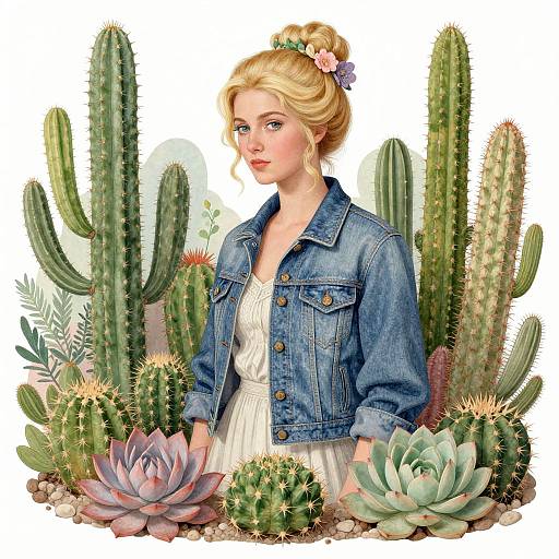 Rococo Blonde Among Vibrant Cacti
