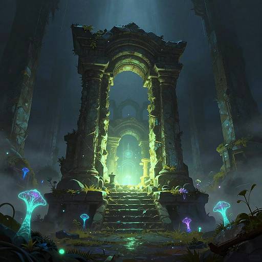 Bioluminescent Lithr in Ancient Ruins