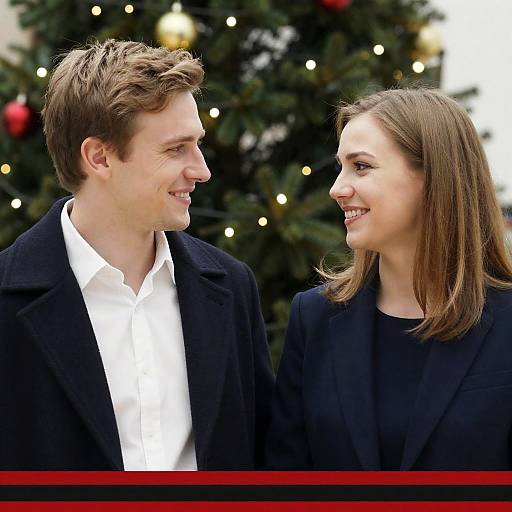 Cheerful Couple by Christmas Tree