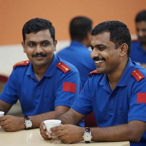 Cafeteria Laugh: Two Uniformed Men