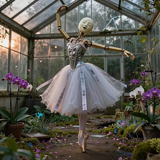 Porcelain Marionette Ballerina in Glass Greenhouse