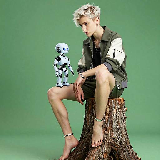 Androgynous Teen with Futuristic Robotic Companion