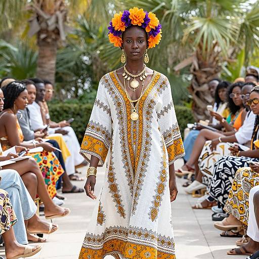 Elegant African American Model in Boho Dress