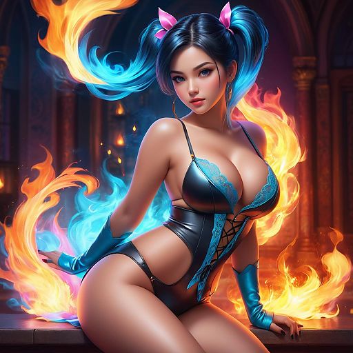 Enchanting Sultry Girl with Fire Magic