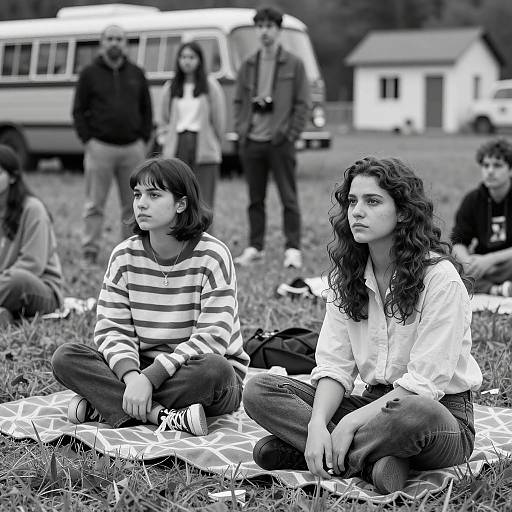 Group of Young People Sitting in Field