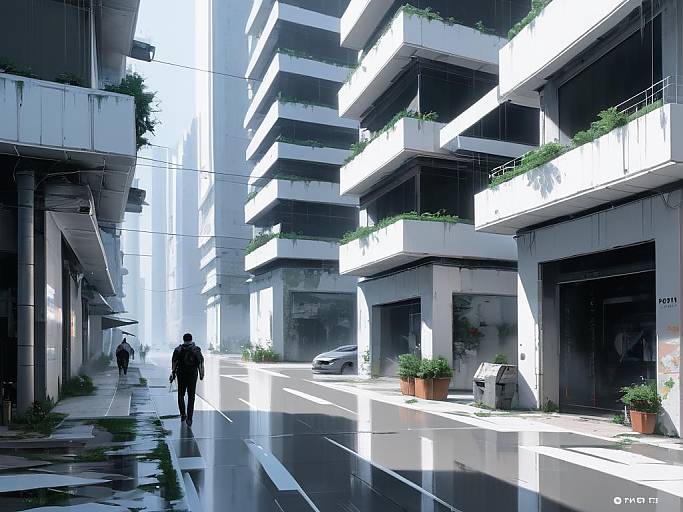 Pristine White Metallic Cyberpunk Cityscape